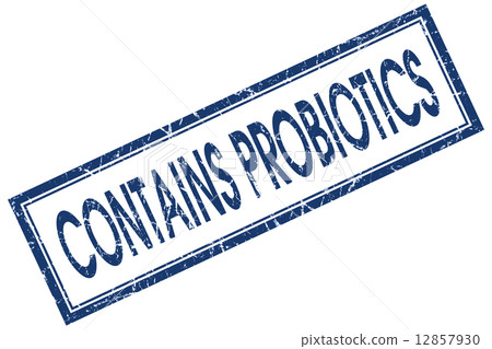 contains probiotics blue square stamp isolated on white background 12857930