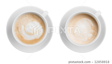 Coffe latte or cappuccino cup top view isolated on white 12858918