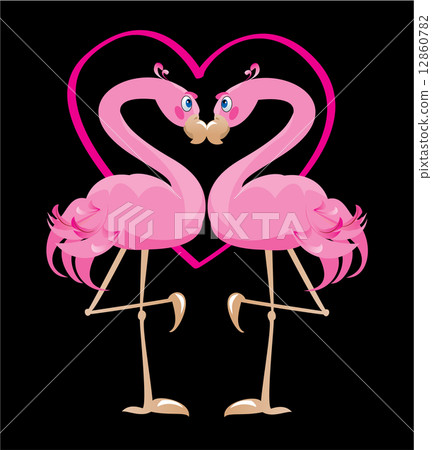 couple of pink flamingos and heart (I love Sun Beach) couple of pink flamingos and heart (I love Sun Beach) 12860782
