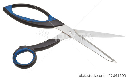 open modern sewing scissors with black handles 12861303