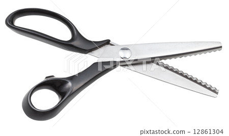 open modern pinking scissors with black handles open modern pinking scissors with black handles 12861304