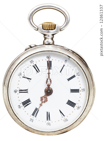 seven o'clock on the dial of retro pocket watch 12861337