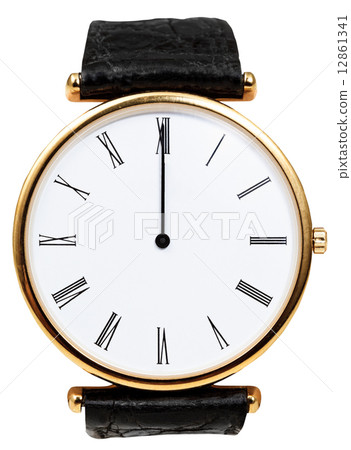 twelve o'clock on dial of wristwatch isolated 12861341