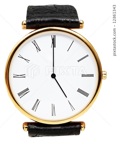 five o'clock on dial of wristwatch isolated 12861343