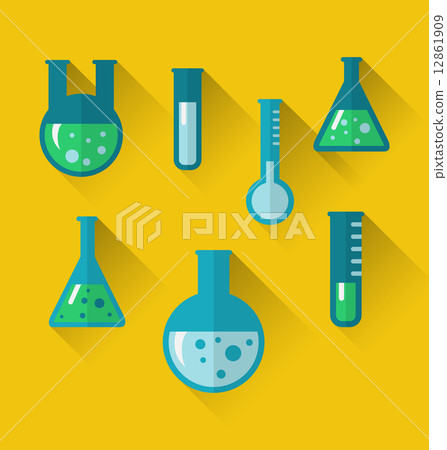 Icons of chemical test tubes with shadows, modern flat style Icons of chemical test tubes with shadows, modern flat style 12861909