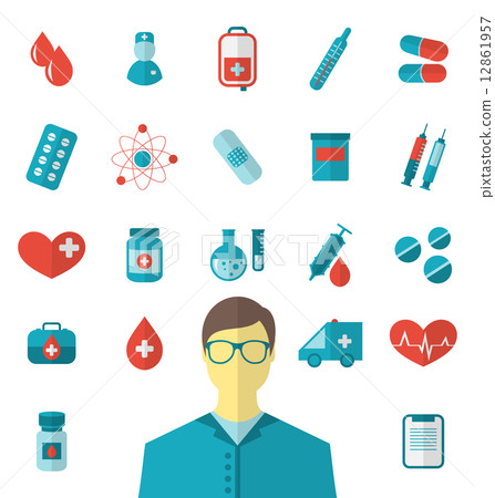 Collection trendy flat medical icons isolated on white backgroun Collection trendy flat medical icons isolated on white backgroun 12861957