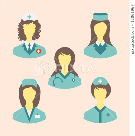 Icons set of medical nurses in modern flat design style Icons set of medical nurses in modern flat design style 12861967