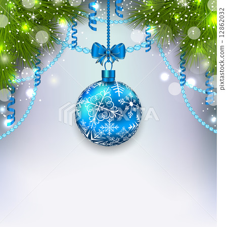 Christmas glass ball, fir branches, streamer, copy space for you Christmas glass ball, fir branches, streamer, copy space for you 12862032