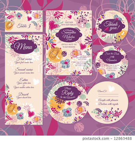 Set of floral wedding cards Set of floral wedding cards 12863488