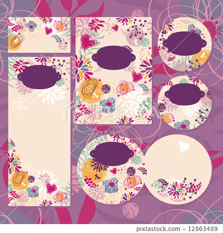 Set of floral wedding cards Set of floral wedding cards 12863489
