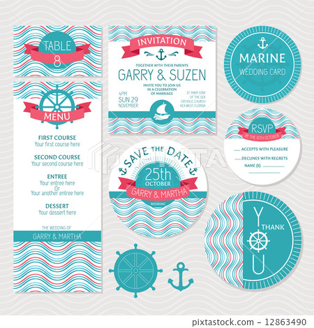 Set of marine wedding cards 12863490