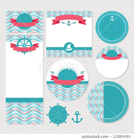 Set of marine wedding cards Set of marine wedding cards 12863491