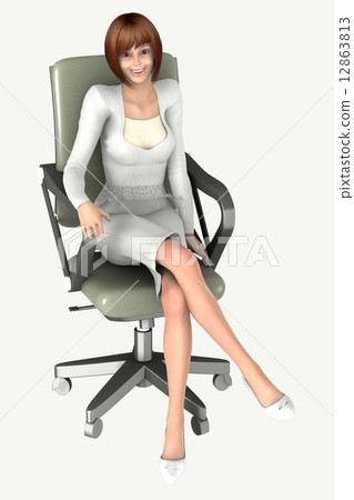 坐在椅子的女商人真正的3D CG例證材料 12863813