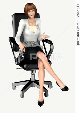 坐在椅子的女商人真正的3D CG例證材料 12863814