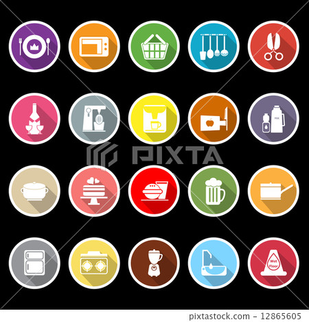 Home kitchen icons with long shadow 12865605