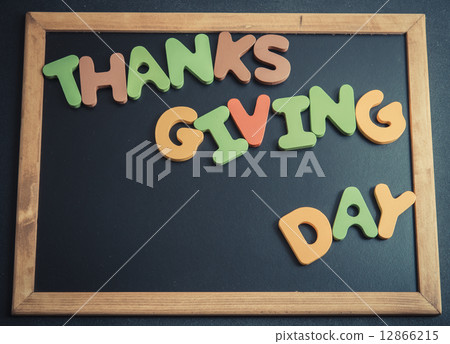 Thanks giving day wooden word on black board2 12866215