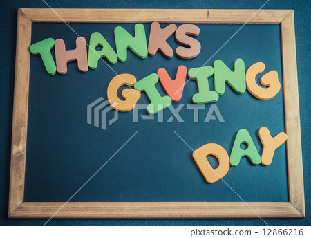 Thanks giving day wooden word on black board2 12866216