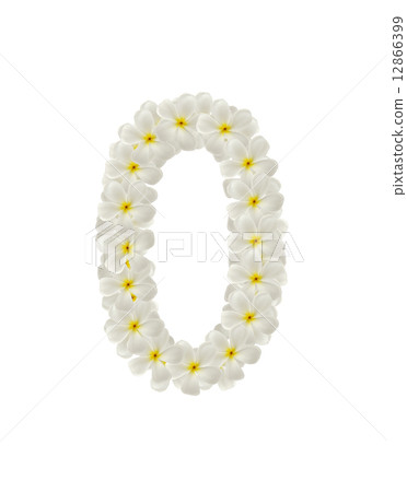 Numbers zero made of tropical flowers frangipani 12866399