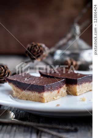 Crisp Chocolate Brownies on White Plate Crisp Chocolate Brownies on White Plate 12866424