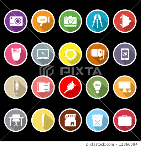 Photography related item flat icons with long shadow 12866594