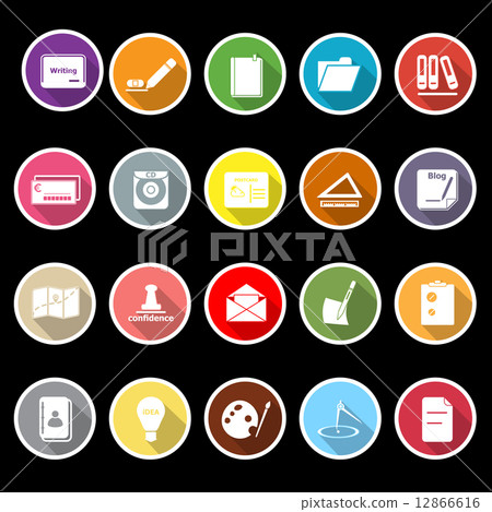 Writing related icons with long shadow 12866616
