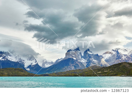Scenic view of Cuernos del Paine 12867123