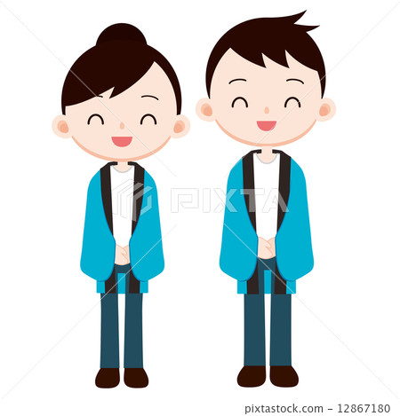 Young men and women in blue coat coverage Event staff 12867180