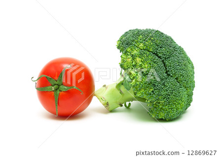 tomato and broccoli isolated on white background close-up tomato and broccoli isolated on white background close-up 12869627