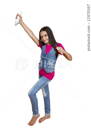 teenage girl playing video games 12870367
