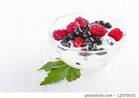 yogurt with forest berries in  bowl 12870635