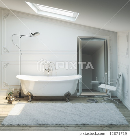 Vintage bathroom with mirror, carpet and lighting. Vintage bathroom with mirror, carpet and lighting. 12871719