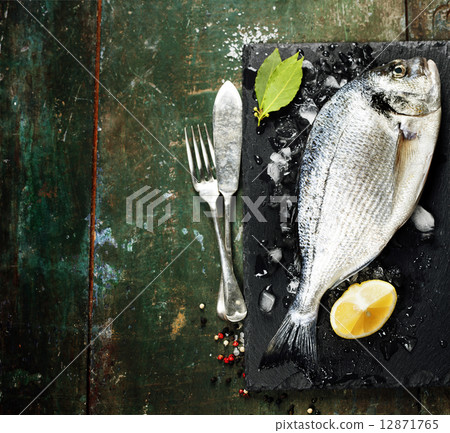 Food background with Fish and Wine 12871765