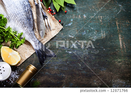 Food background with Fish and Wine Food background with Fish and Wine 12871766