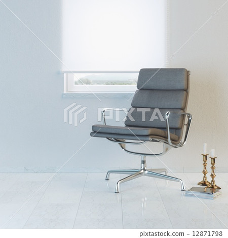 Modern white room with office armchair and window Modern white room with office armchair and window 12871798