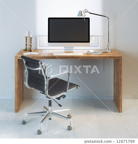 Working place with interior wooden table and modern armchair Working place with interior wooden table and modern armchair 12871799