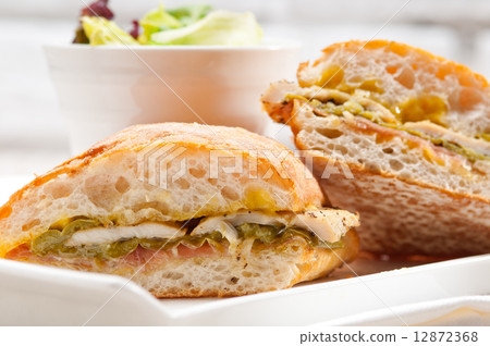 Italian ciabatta panini sandwich chicken 12872368