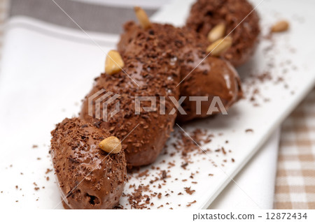 chocolate mousse quenelle dessert 12872434
