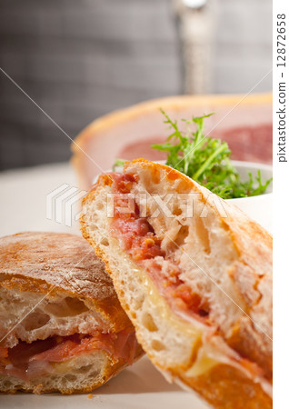 ciabatta panini sandwich with parma ham and tomato ciabatta panini sandwich with parma ham and tomato 12872658