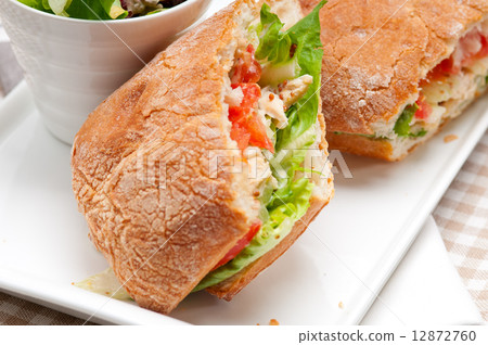 ciabatta panini sandwich with chicken and tomato 12872760