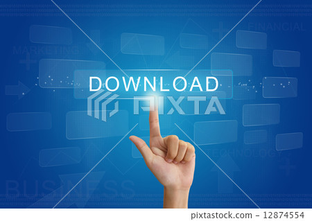 hand press on download button on touch screen 12874554