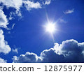 Blue sky with clouds and sunlight rays 12875977