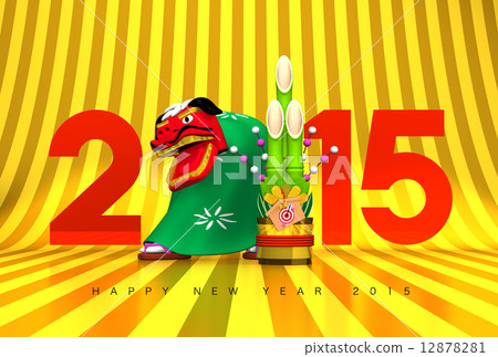 lion dance, new year's pine decoration, new year's card 12878281