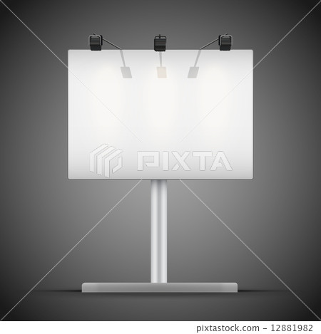 Empty mockup billboard with spotlights and illuminated at night. Vector Illustration. 12881982