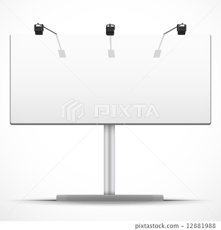 Empty wide mockup billboard with spotlights and day light. Vector Illustration. Empty wide mockup billboard with spotlights and day light. Vector Illustration. 12881988