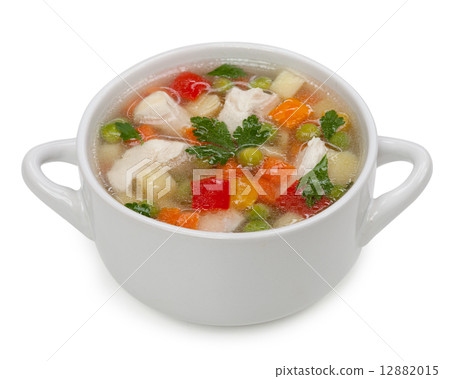 Chicken noodle soup isolated on a white background 12882015