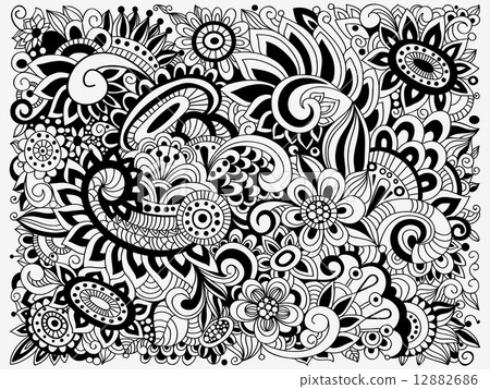 Vector Monochrome Doodle Floral Pattern Vector Monochrome Doodle Floral Pattern 12882686