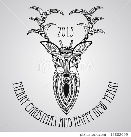 Vector Christmas Greeting Card with Deer - Stock Illustration [12882699 ...