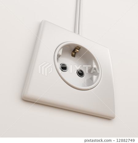 Electric power socket on empty wall. 3D Illustration 12882749