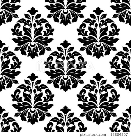 Black and white floral damask pattern 12884307
