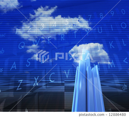 High-rise building and computer keyboard High-rise building and computer keyboard 12886480